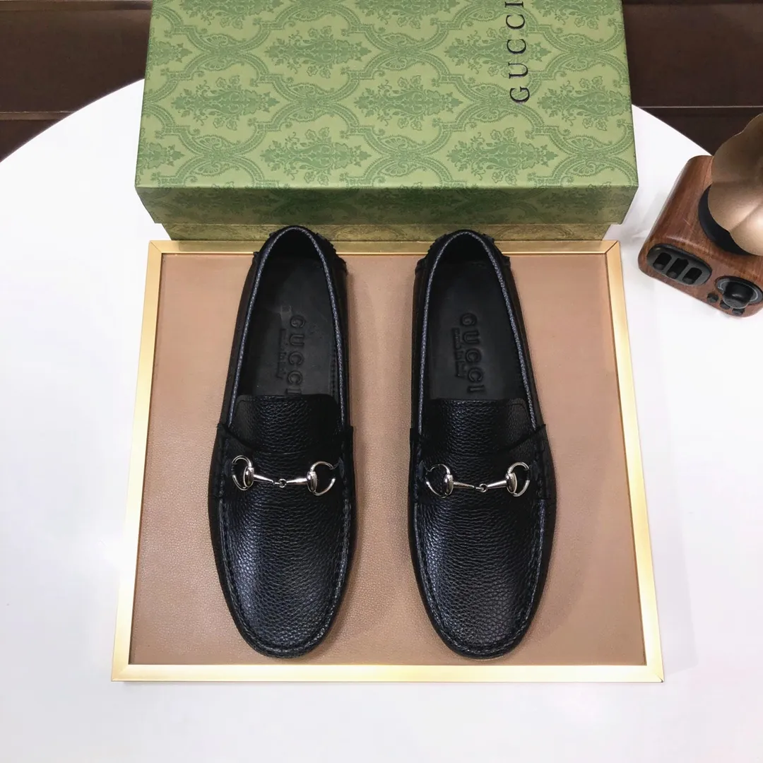 Men's Men's Shoes💰420💰[Gucci GUCCI] (High-end Niuli) New 🍀Gucci*-Gucci Peas Shoes! Made of imported original cowhide, the inner top layer is comfortable cowhide lining! Original wear-resistant rubber outsole! High quality products! Code number 38-44!